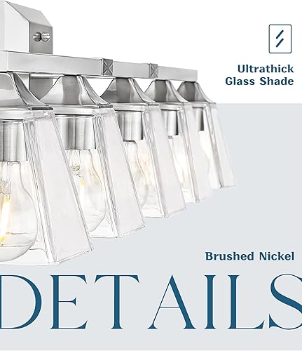 Miniatura 2 de HWH - Lámpara de tocador de baño de 5 luces, accesorios de iluminación sobre espejo de níquel cepillado, lámpara de pared moderna con pantalla de