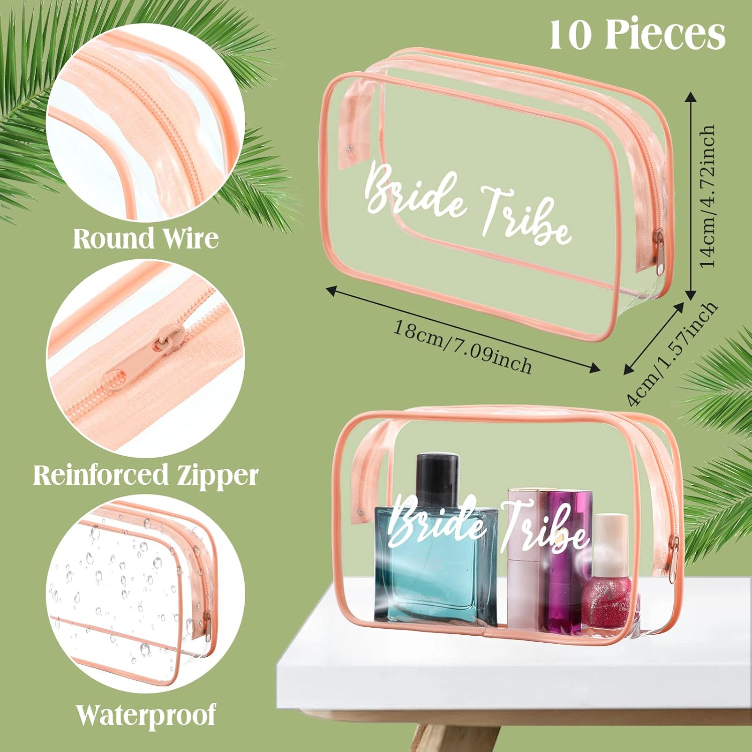 Amylove 10 Pcs Bridesmaid Makeup Bag for Bridal Party Gifts Clear Makeup Bags Toiletry Bridesmaid Proposal Gift Cosmetic travel Cosmetic Bag for Wedding Bachelorette Party Favor(Pink) - Image 3