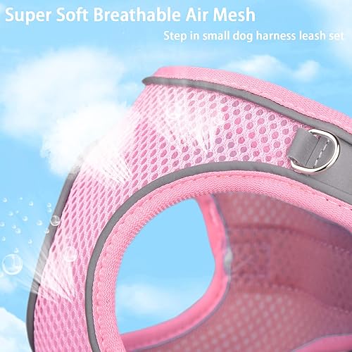 Miniatura 3 de Juego de arnés y correa suave para perros pequeños y pequeños, arnés de malla para cachorros, arnés de fácil paseo, chaleco ajustable reflectante