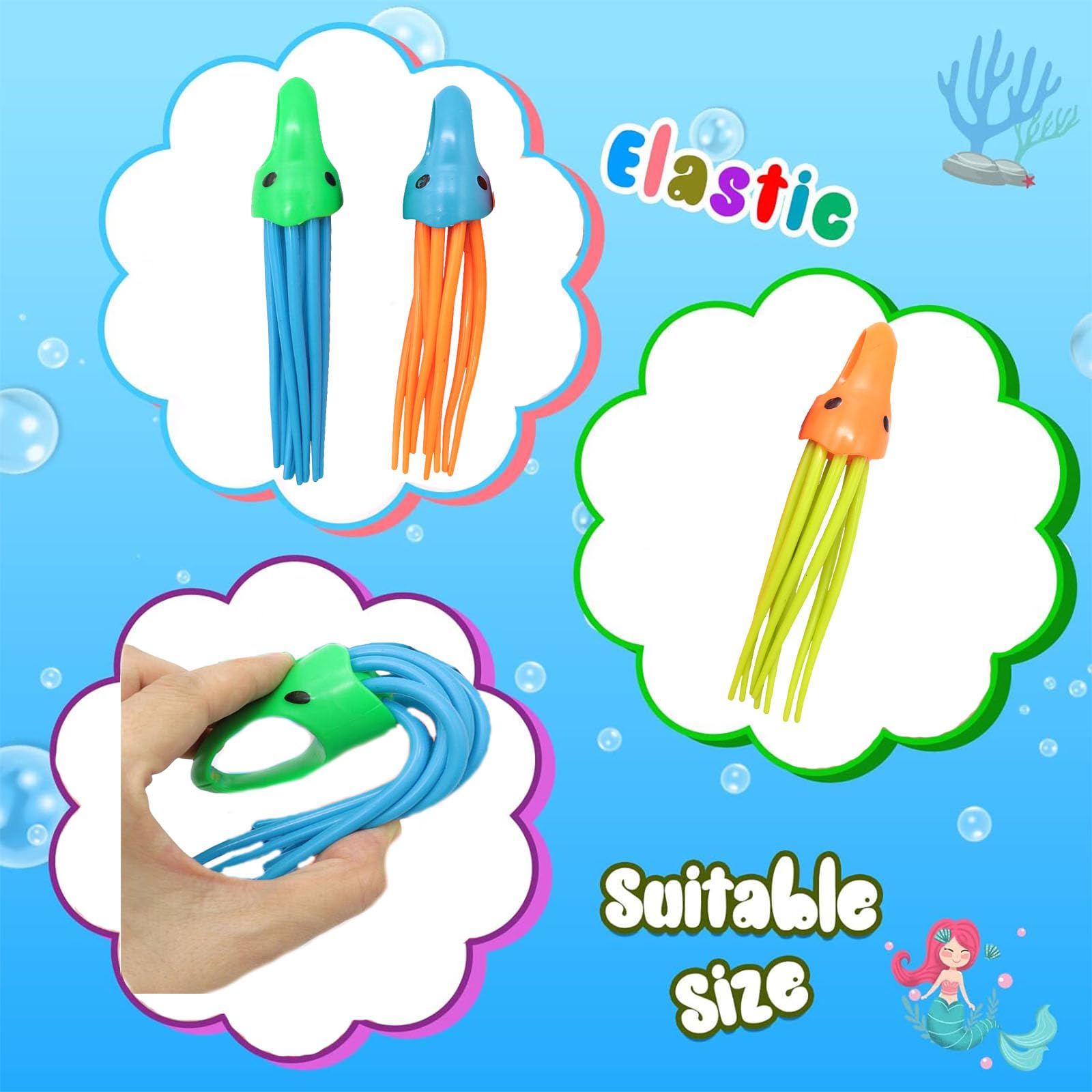 COSORO 3Pcs Diving Squid Toys Swimming Pool Sinking Toy Swimming Sinkers for Kids,Underwater Diving Toys,Fun Squid Dive Bath Water Underwater Pool Training Swim Toy for Girls Boys Gifts - Image 3