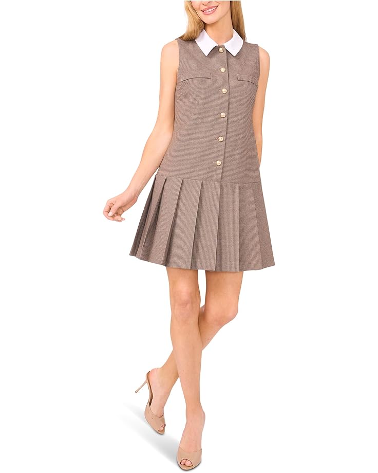 CeCe Sleeveless Houndstooth Pleated Dress - Main View