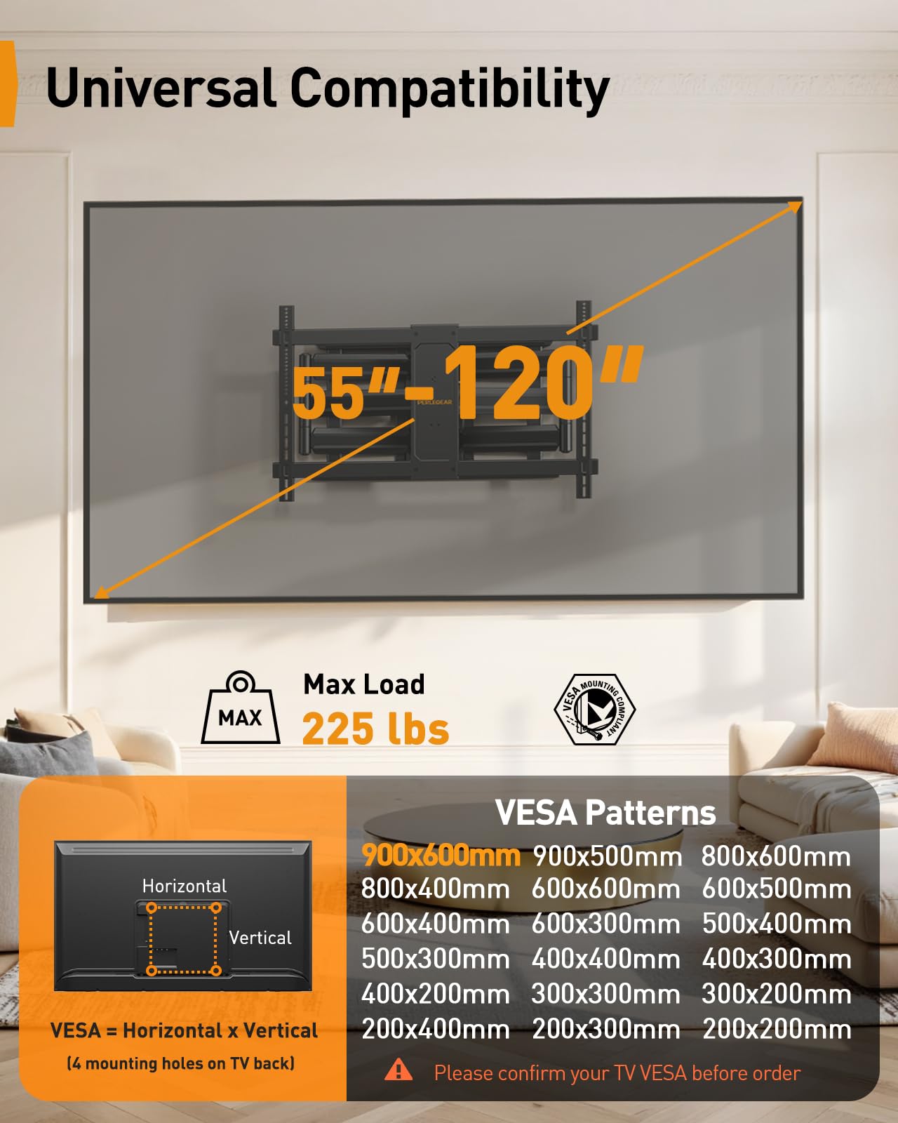 Vince　TVボード　BK/WAL/WH Amazon.com: Perlegear TV Wall Mount for 55-65 75 85 90 98 100 120