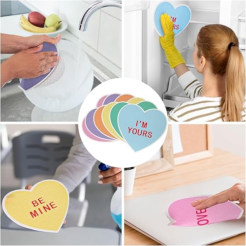 Miniatura 7 de Whaline 6 paños de cocina suecos con forma de corazón, de algodón, absorbentes de algodón con forma de corazón, para San Valentín, fiestas en el