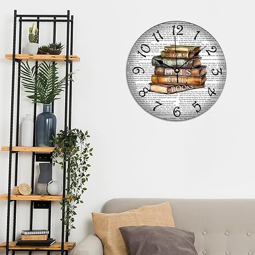 Miniatura 6 de Reloj de pared decorativo con libros que vivió mil vidas leyendo libros, relojes de PVC de 10 x 10 pulgadas, funciona con pilas, reloj silencioso de