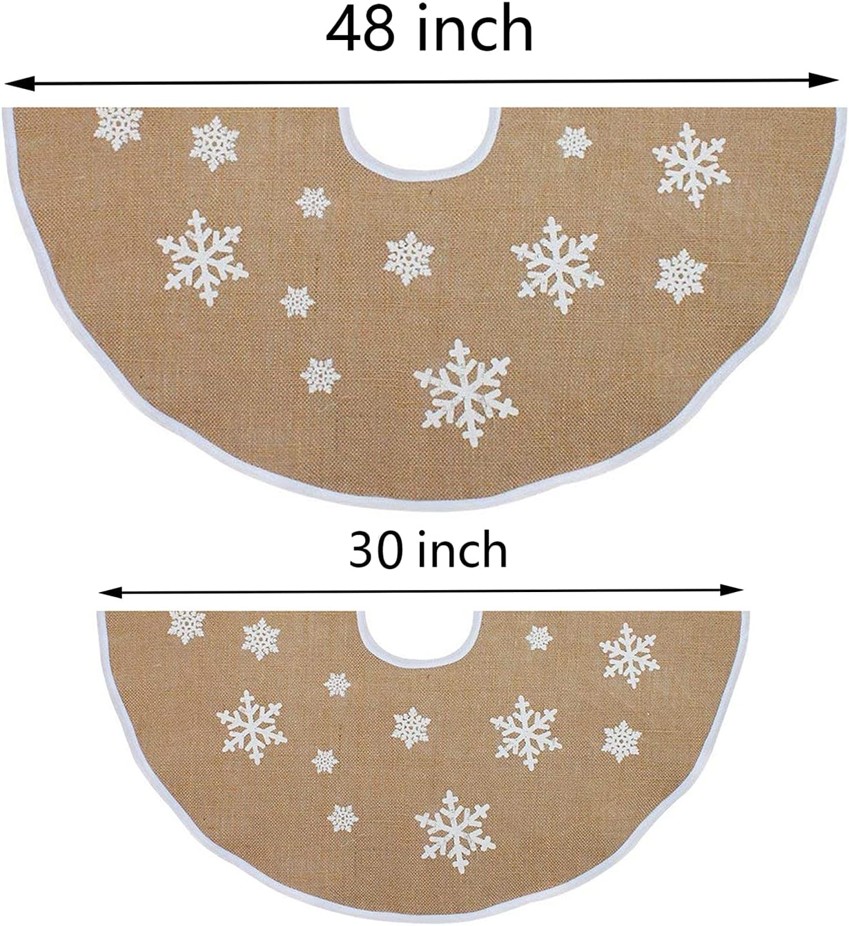 ERONE Christmas Tree Skirt 48 Inch, Rustic Burlap White Snowflake Countryside Tree Stand Skirts, for Holiday Decorations Indoor Outdoor (48 inch)