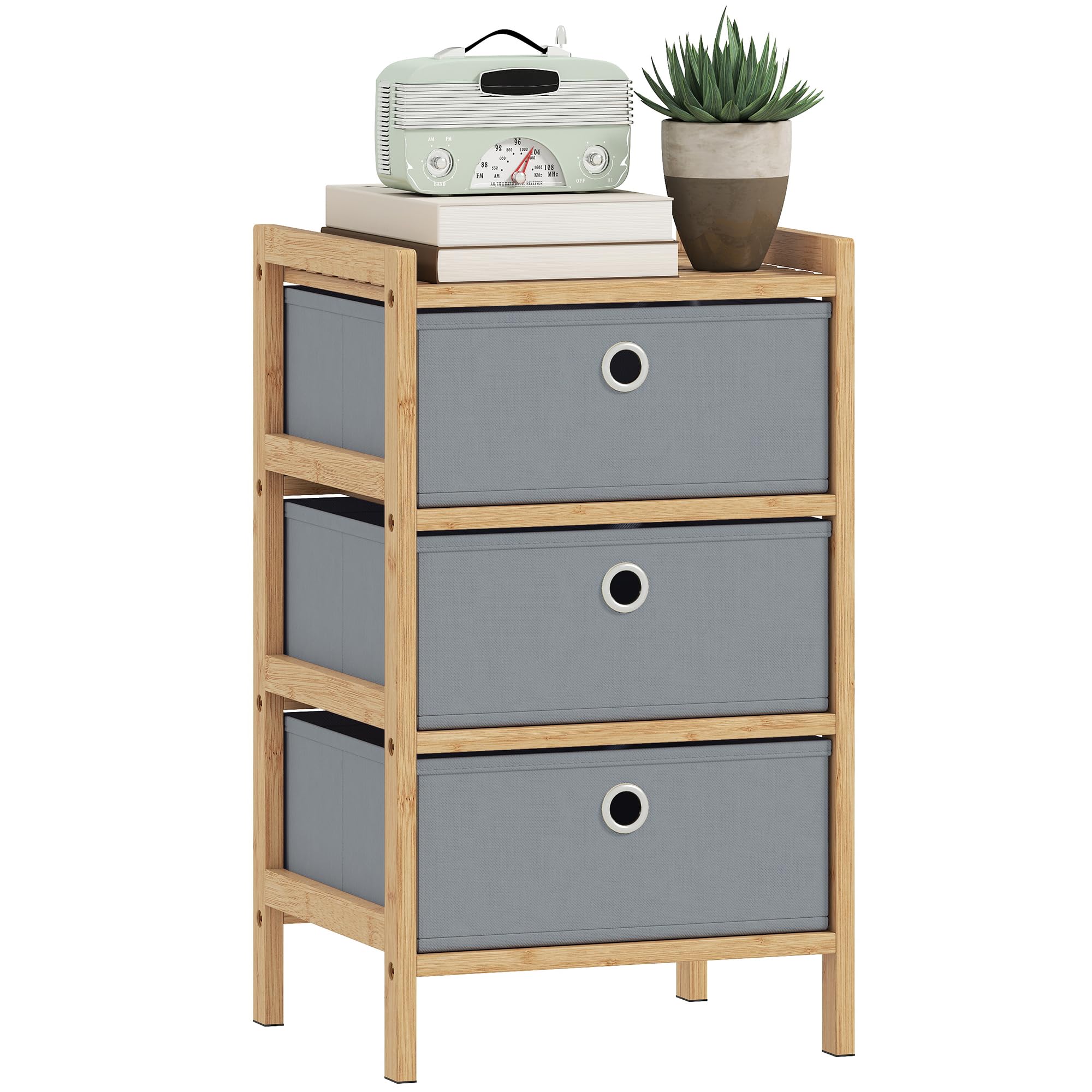 HOMCOM Chest of Drawers, 3 Fabric Drawers Dresser with Bamboo Frame, Narrow Storage Unit for Small Spaces, Bedroom, Living Room, Hallway, Light Grey
