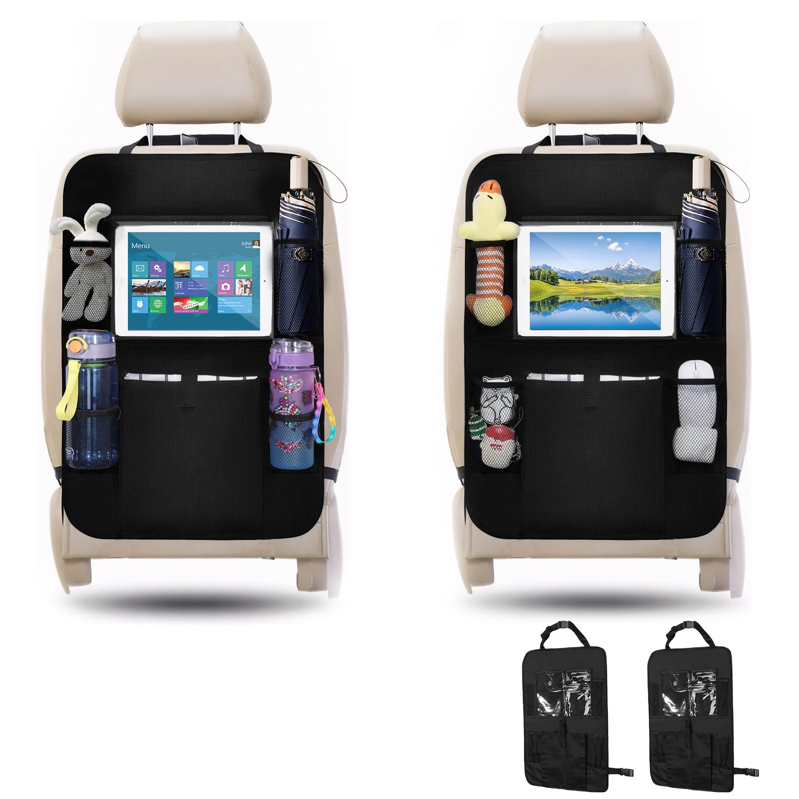 Zocipro 2 Stück Rückenlehnenschutz Auto Kinder, Autositz Organizer mit Tablet-Fach & 5 Taschen, Wasserdichter Auto Organizer Kinder, Rücksitz Organizer für Spielzeug, Snacks & Zubehör
