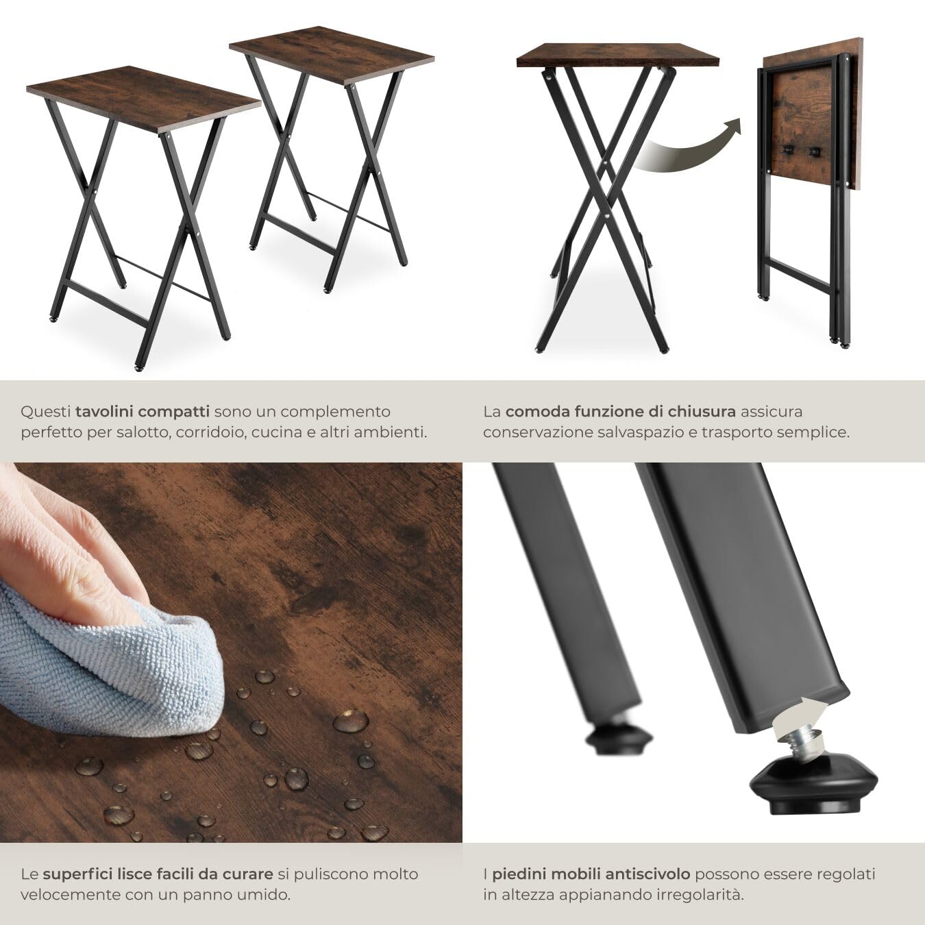 Tectake Phoenix Set di 2 tavolini, truciolato effetto legno, telaio acciaio scuro