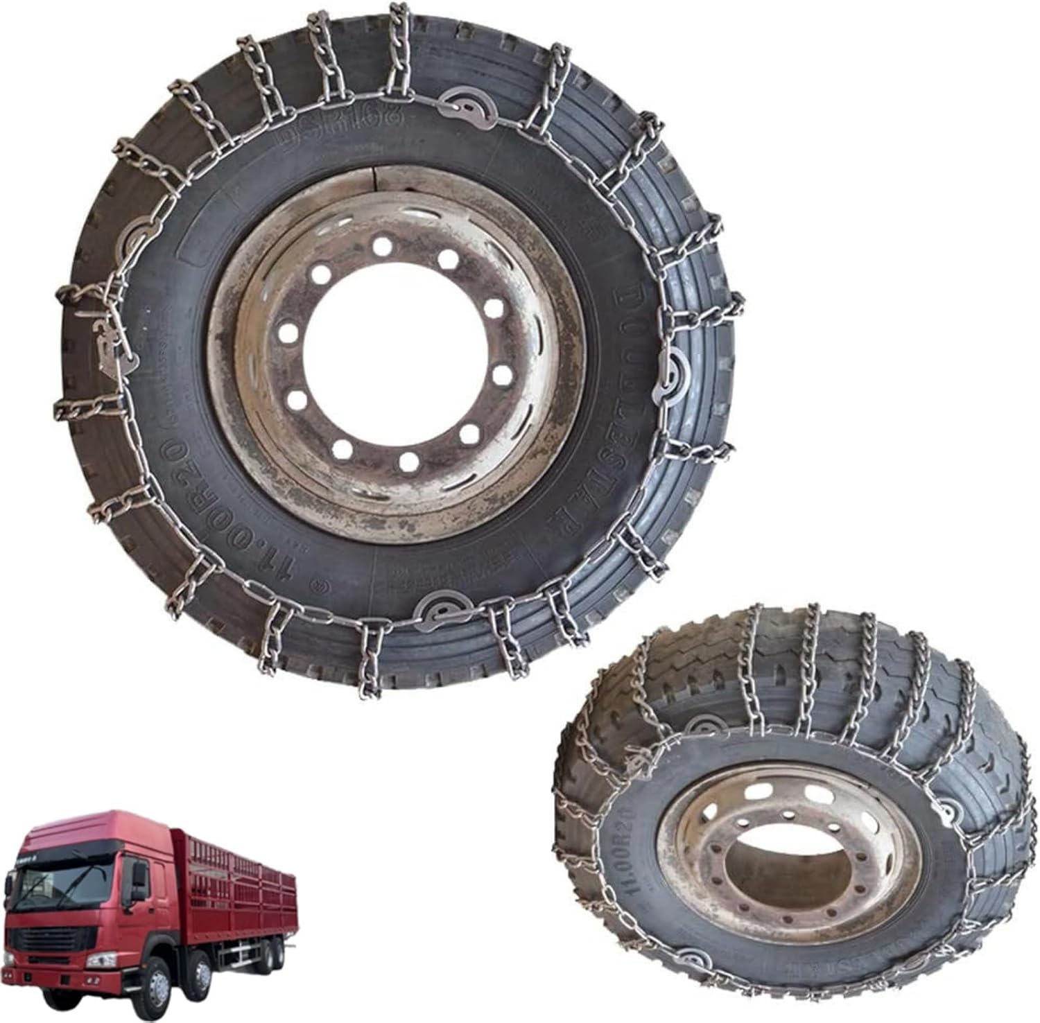 2pcs 9mm Heavy Duty Snow Tire Chains for Suv Pickup Trucks and AVT Traction Chains Manganese Skid Design for Snow,Mud,Ice and Sand Reliable Grip 215/75R17.5 2pcs 7.50-16