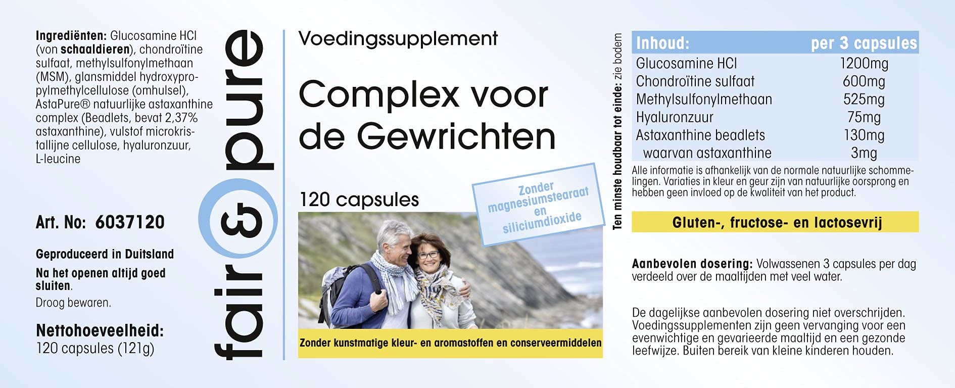 Fair & Pure Gelenk-Komplex, 120 Kapseln, mit Glucosamin, Chondroitin, MSM, Hyaluronsäure und Astaxanthin, Nahrungsergänzungsmittel ohne Magnesiumstearat, in Deutschland hergestellt (Packung mit 2)