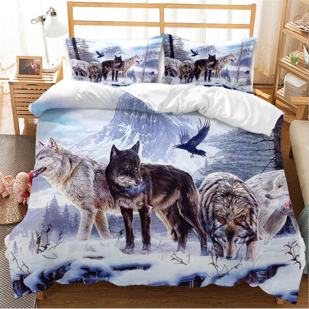 Housse de couette motif loup 200 x 200 cm, cadeau idéal ados