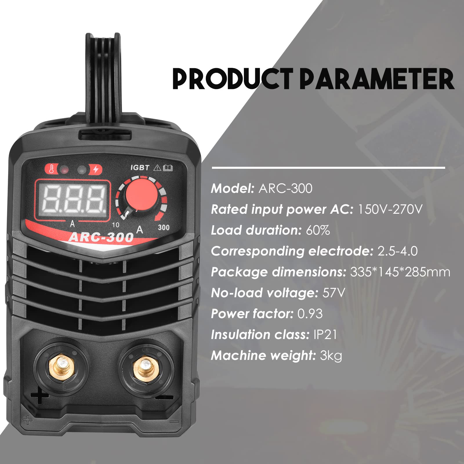 IGBT Inverter Schweißgerät 300A ARC MMA Elektroden Schweißgerät mit LCD Display tragbar 220V inkl. Schweißbrenner Masseklemme Schutzbrille Handschuhe Bürste und Stabelektroden-Rot