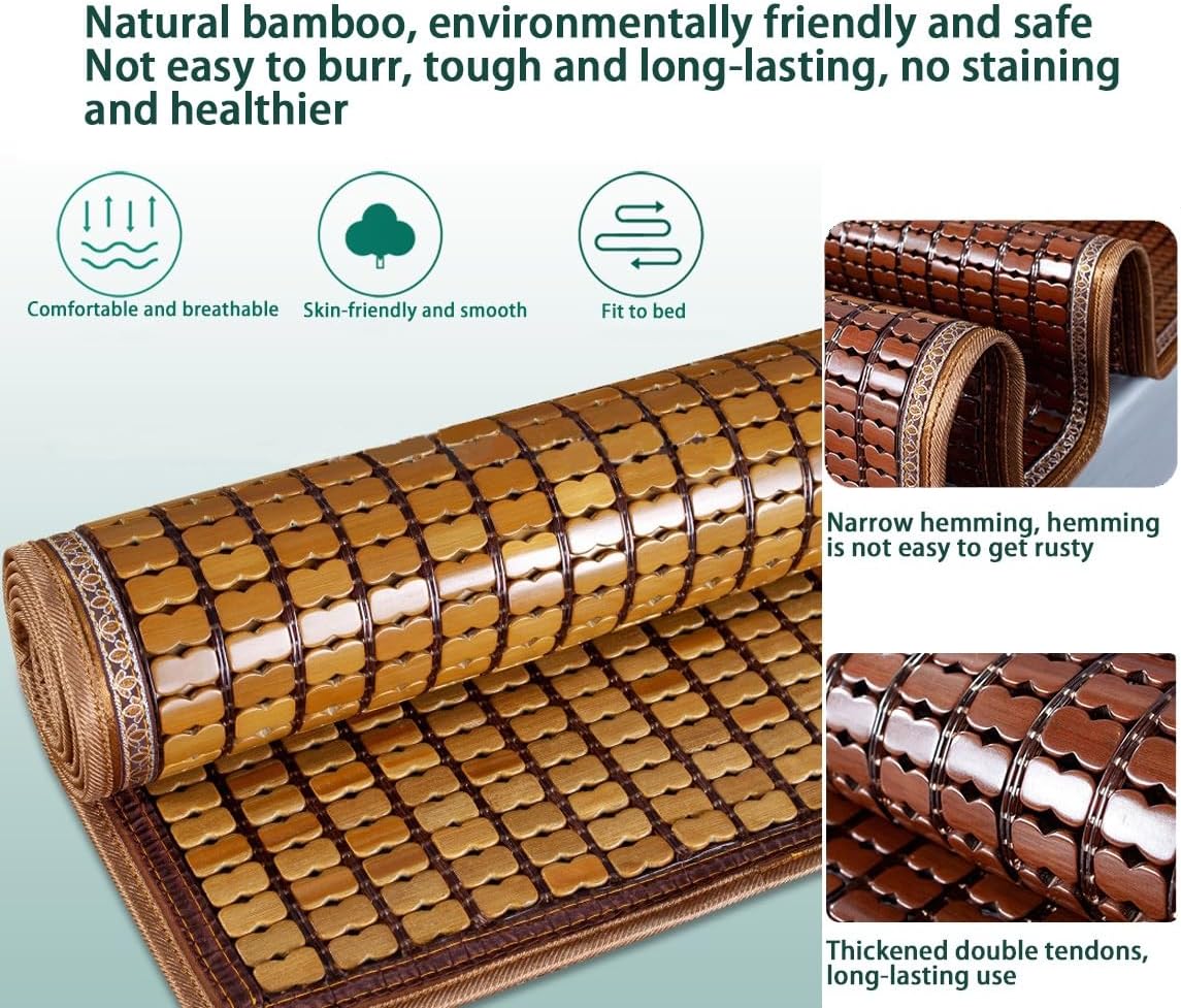 Natural Bamboo Summer Sleeping Mat, Foldable Cooling Mat for Bed, Cooling, Breathable and Easy to Clean, Bed Mat Cool Sleeping Mattress for Home and Dormitory(Brown,2 * 2m/78.7"x78.7")