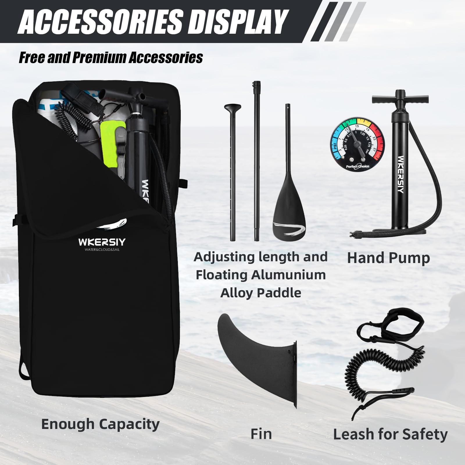 Stand Up Paddle Gonflable 11' (335 cm) - Planche de Sup Stable et Dynamique Noir & Jaune - Design Sportif Haute Visibilité pour Performance, Yoga et Pêche - Kit Complet Pro