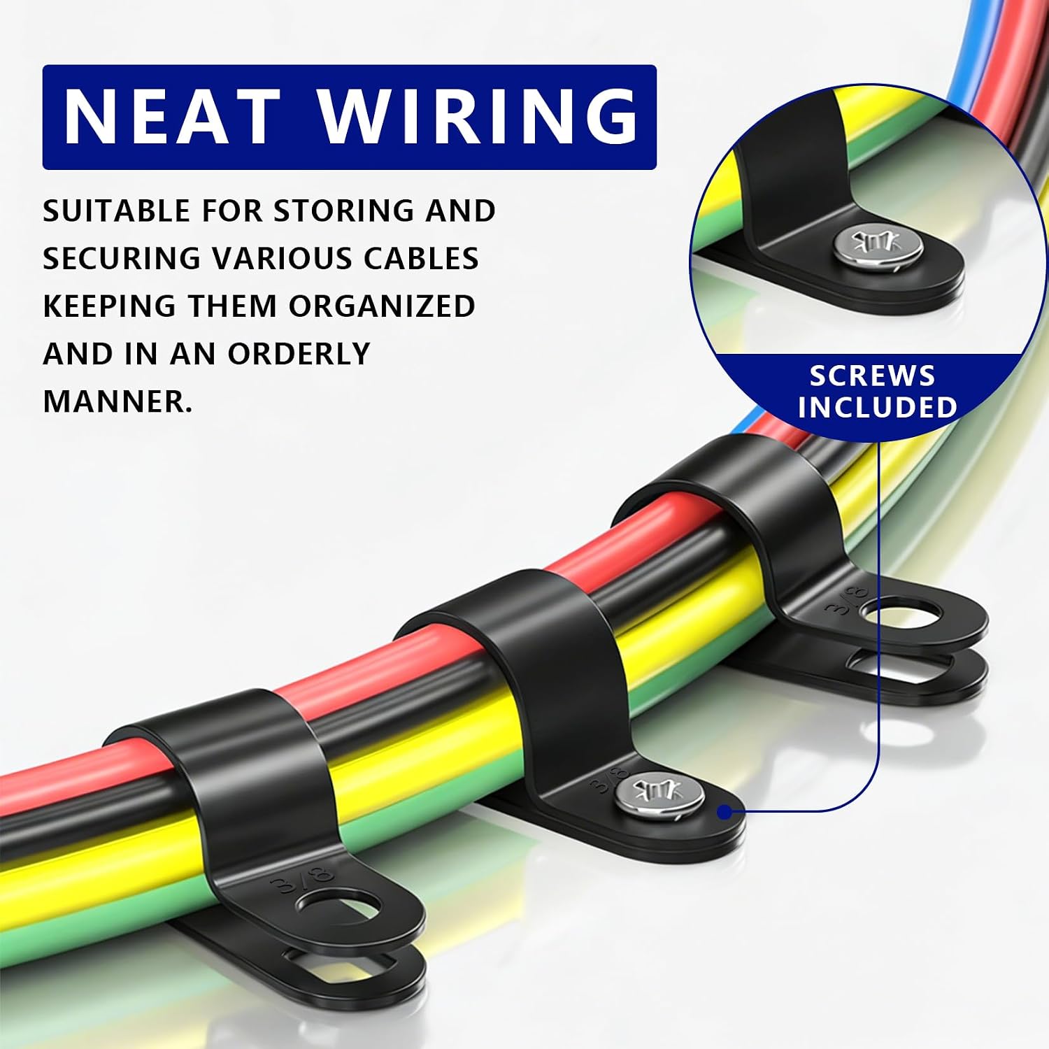 330 Pcs Black Cable Clips Wall, Plastic Wire Cable Clamps with Screws, R Nylon Wire Clips for CordsWire Clamps for Cables, cCable Management Clipss, for Organizing Electric Wires Cords(5 Sizes)