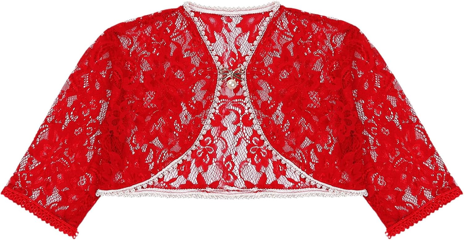 YiZYiF Kids Girls Lace Bolero Half Sleeve Wedding Shawl Shrug Cardigan Jacket Flower Girls Dress Coat