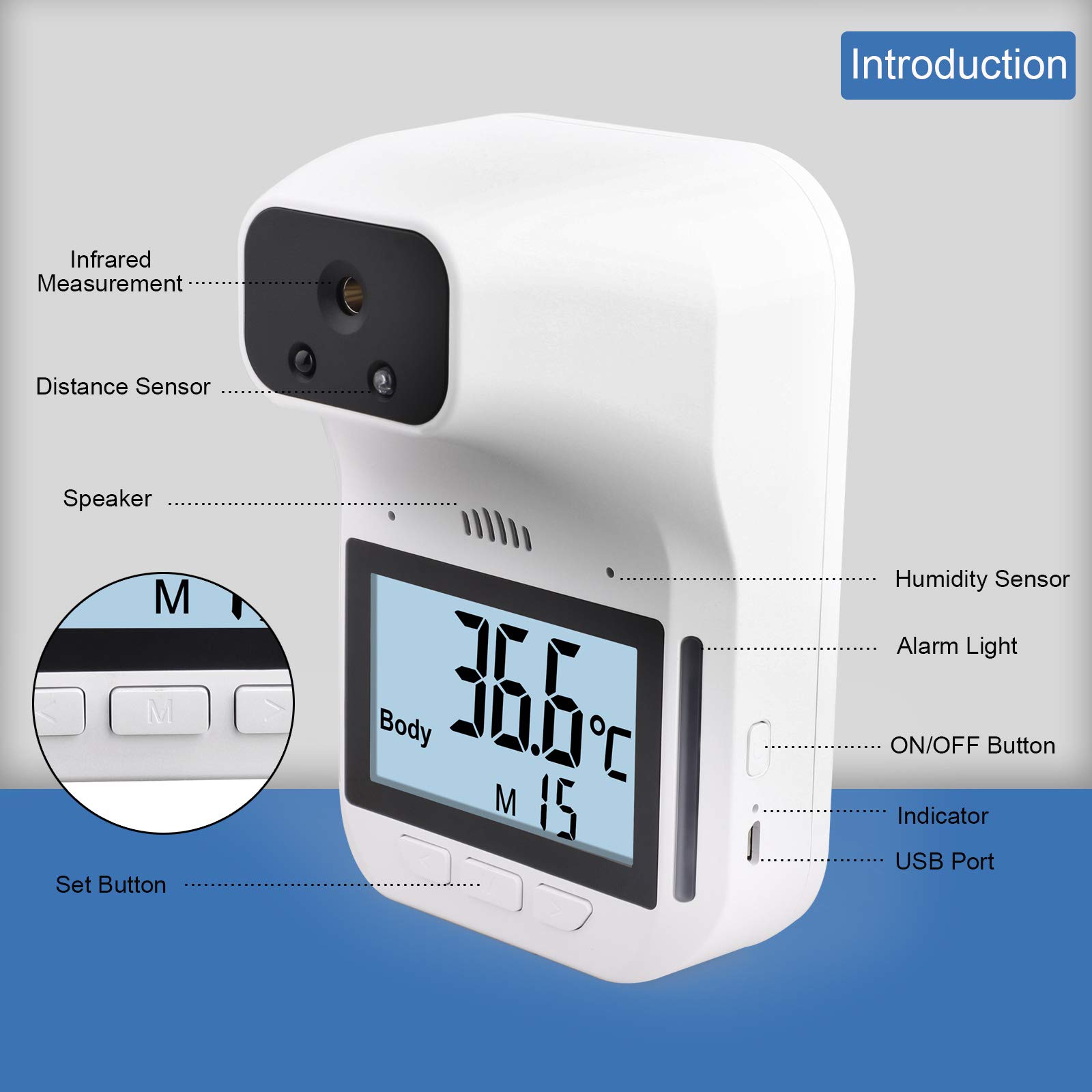 ZYC Termómetro infrarrojo sin Contacto HK3 / K3 Digital Pro Sensor de Temperatura de la Mano para la Frente Pistola láser con Alarma de Fiebre montada en la Pared