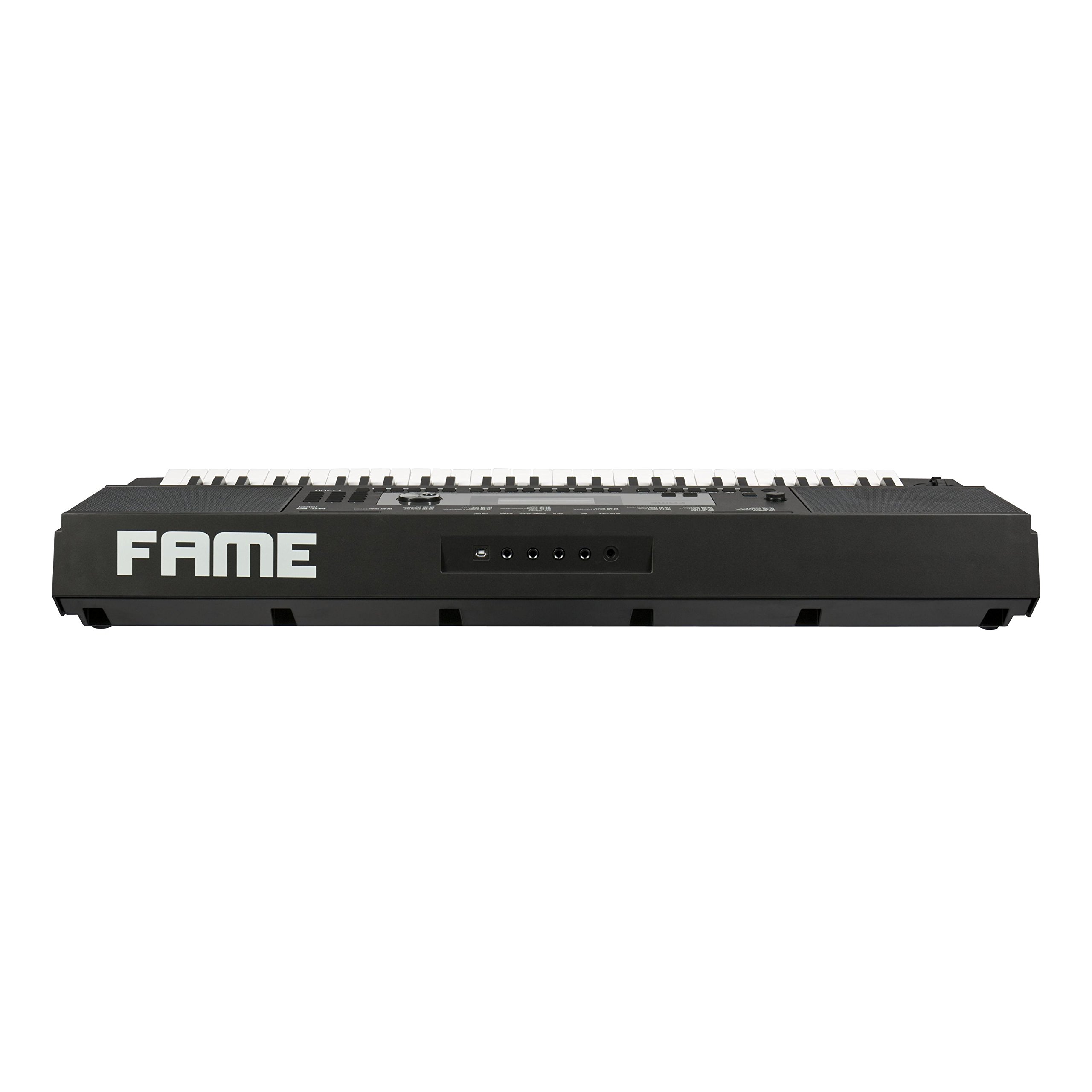 Fame G-300 Keyboard, E-Piano mit 128-facher Polyphonie, 61 Tasten, 220 Styles, 633 Sounds, anschlagdynamischer Klaviatur, 150 Songs, Lautsprechern und Hammermechanik, Schwarz