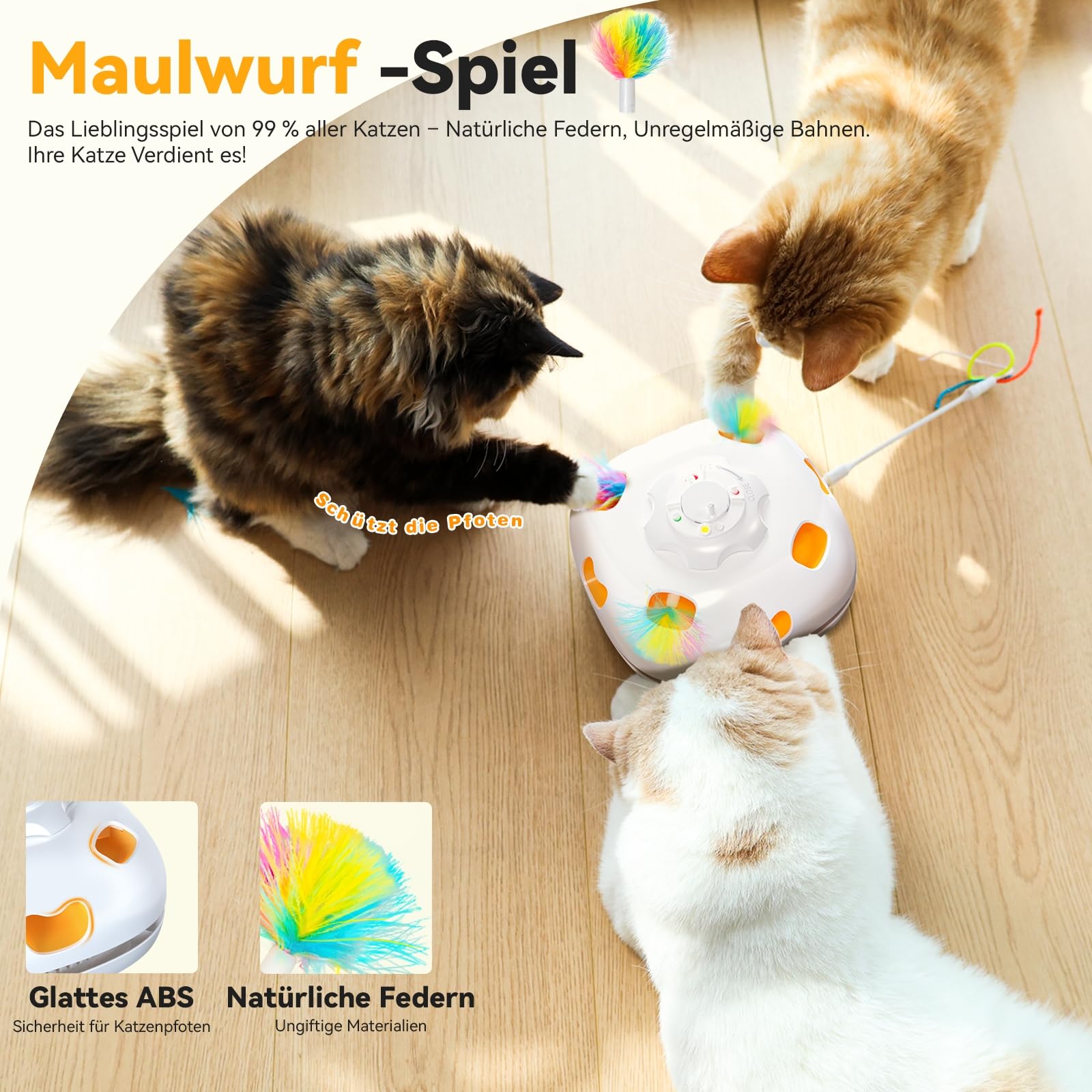 GoldenSun Katzenspielzeug, 5-in-1 Interaktives Katzenspielzeug für Wohnungskatzen, Automatisches Klopfspiel, Fliegender Fisch, Katzenangel und Bewegliche Feder