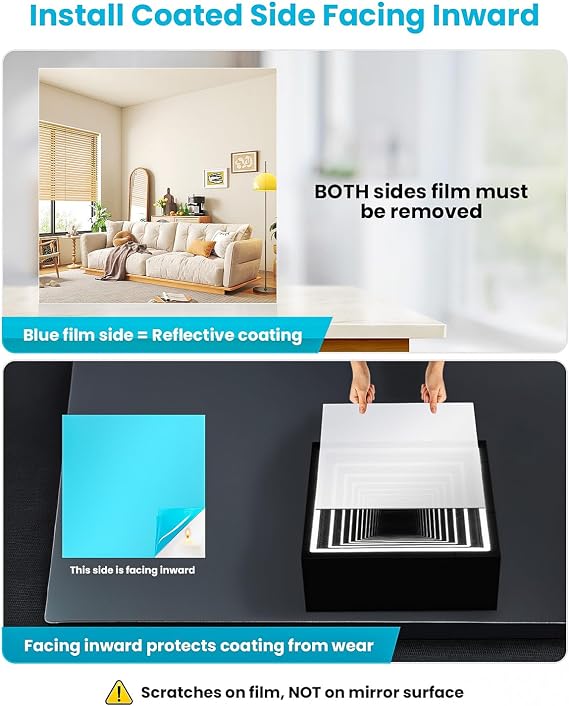 3 Pack Acrylic Two Way Mirror Sheets, 12 x 12 x 0.04 Inch, 30% Transparent See Through Mirror Panels with Double-Sided Protective Film, Magic Mirror, DIY Projects
