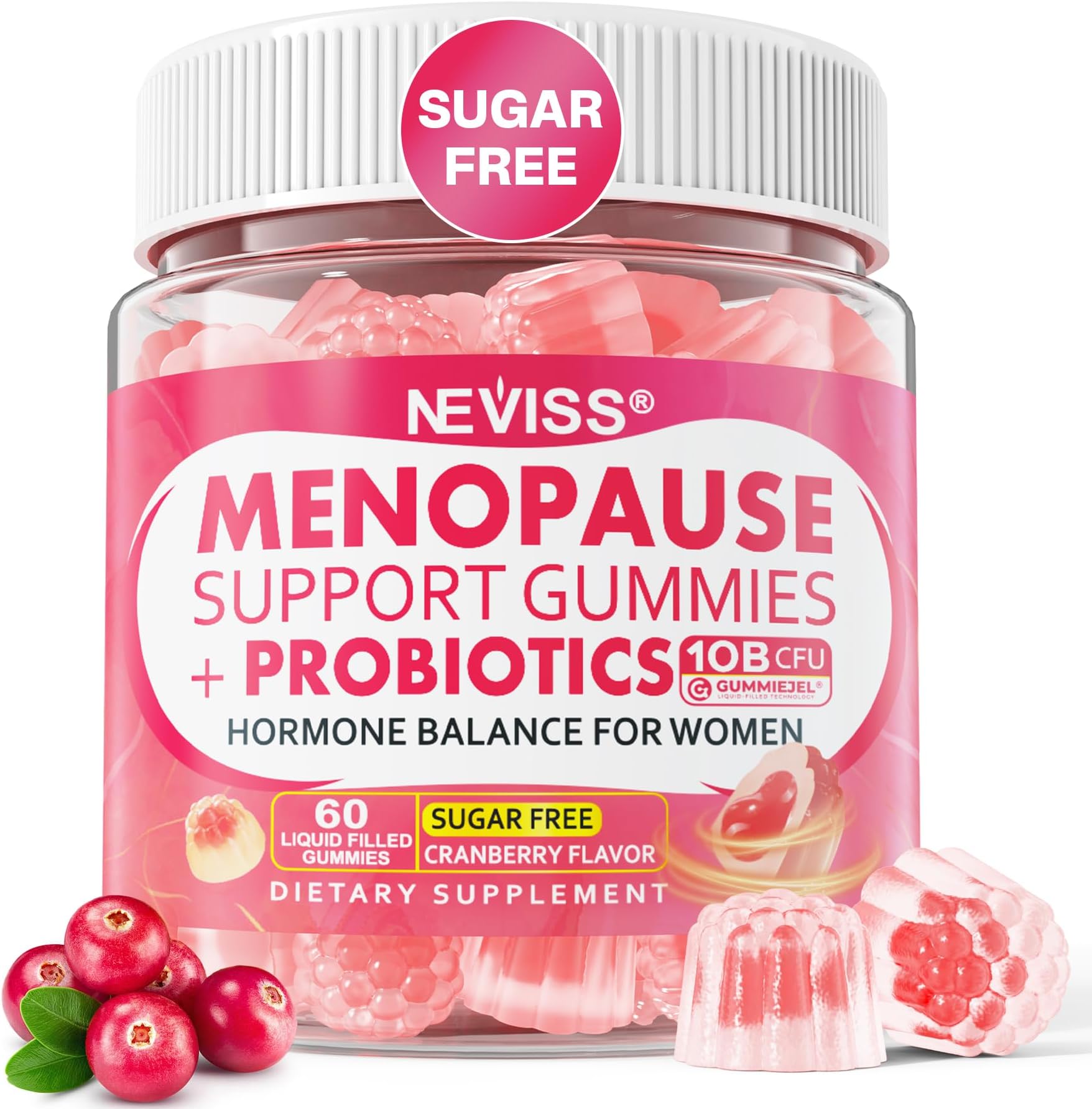 Menopause Gummies Supplement for Women w/ Red Clover, Black Cohosh for Hot Flashes, Menopause Support Vitamins + Ashwagandha Probiotics, Over 50 Hormone Support Balance Gummies Sugar Free, Vegan 60ct