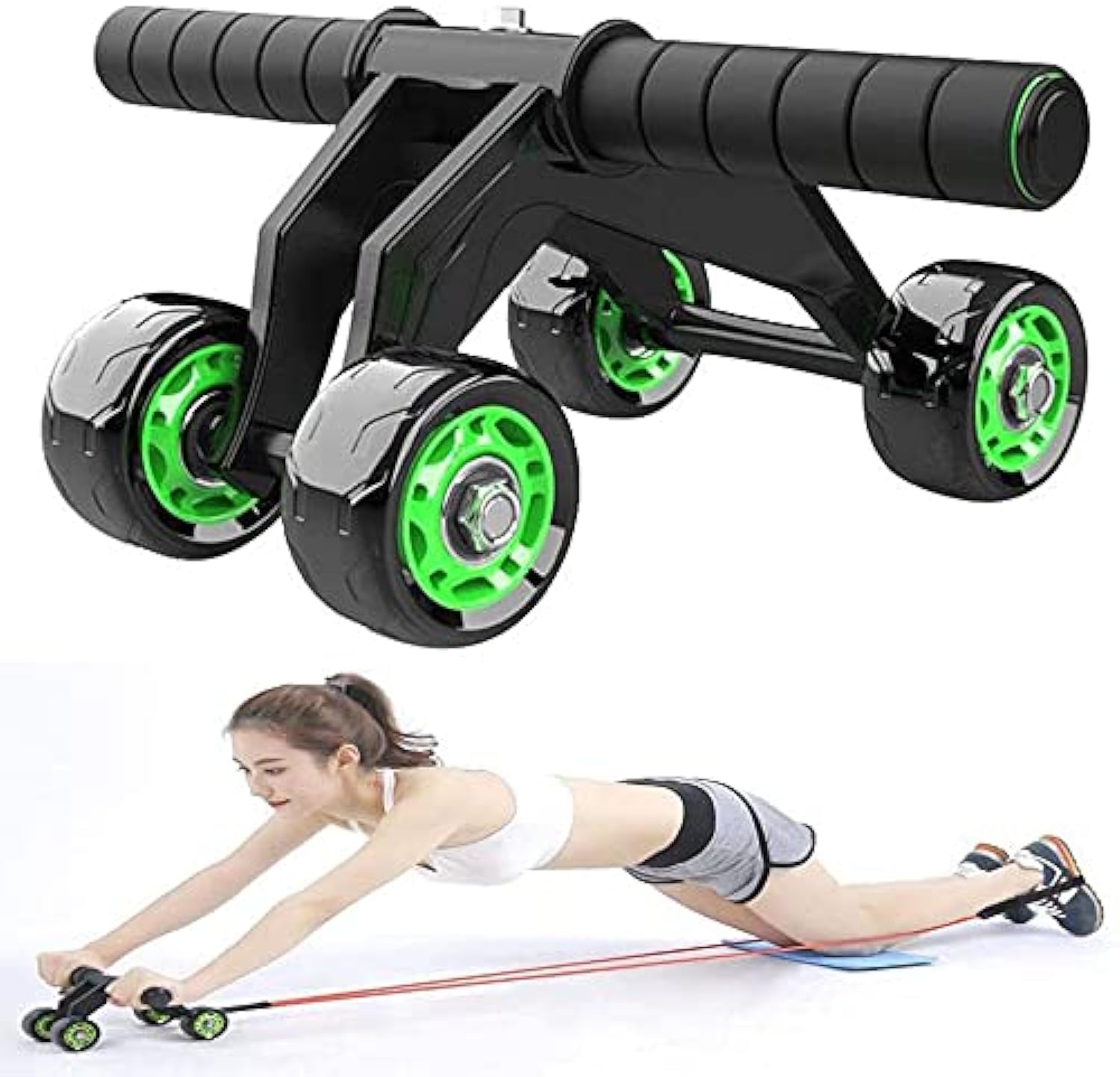 Marshal Fitness 4 Wheel Abdominal Exercise Roller Ab Wheel Roller with Extra Thick Non-Slip Knee Mat Body Fitness Strength Training Machine Home Gym Fitness Workout Training Multi Color-MF-0602