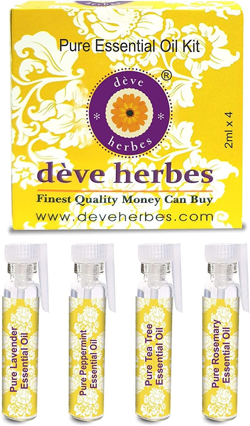 Natural Essential Oils Set of 4 - Peppermint, Tea Tree, Lavender and Rosemary Essential Oils Steam Distilled 15ml (0.16 oz) Each (0.50 oz)