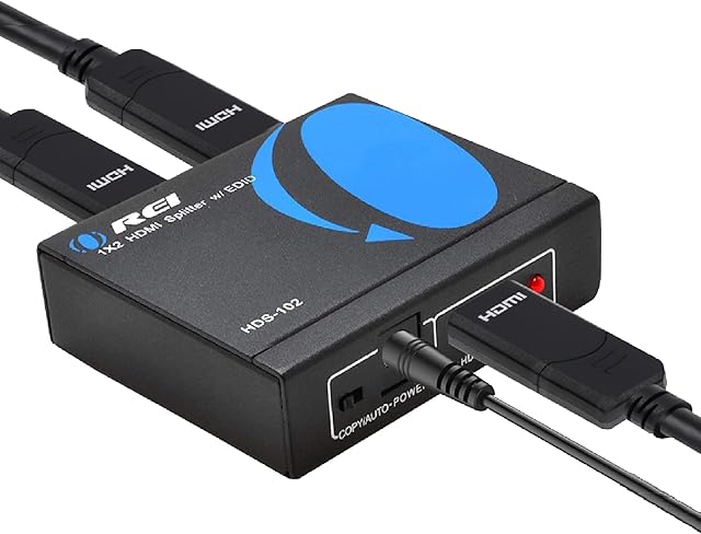 OREI 4K 1 in 2 Out HDMI Splitter - Ultra HD 4K @ 30 Hz 1x2 V. 1.4 HDCP, Power HDMI Supports 3D Full HD 1080P for Xbox, PS4 PS3 Fire Stick Blu Ray Apple TV HDTV - Adapter Included