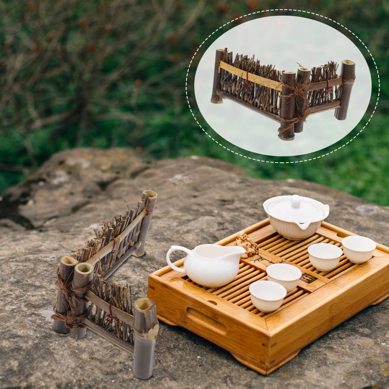 STOBOK Miniature Garden Fence Ornament 5Pcs Bamboo Small Fence Decor for Bonsai Micro Landscape Photo Prop and Home Decoration