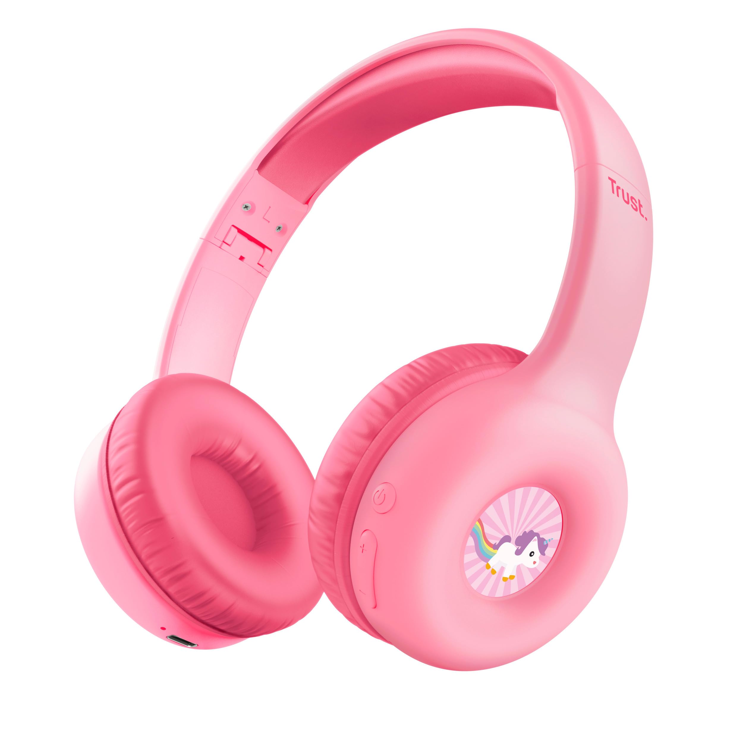Trust Nouna Cuffie Bluetooth per Bambina 4-10 Anni con Limitazione del Volume (85dB), Cuffie On Ear Pieghevoli con Microfono e Adesivi, Cuffie Wireless, 15h di Riproduzione per Musica, Rosa