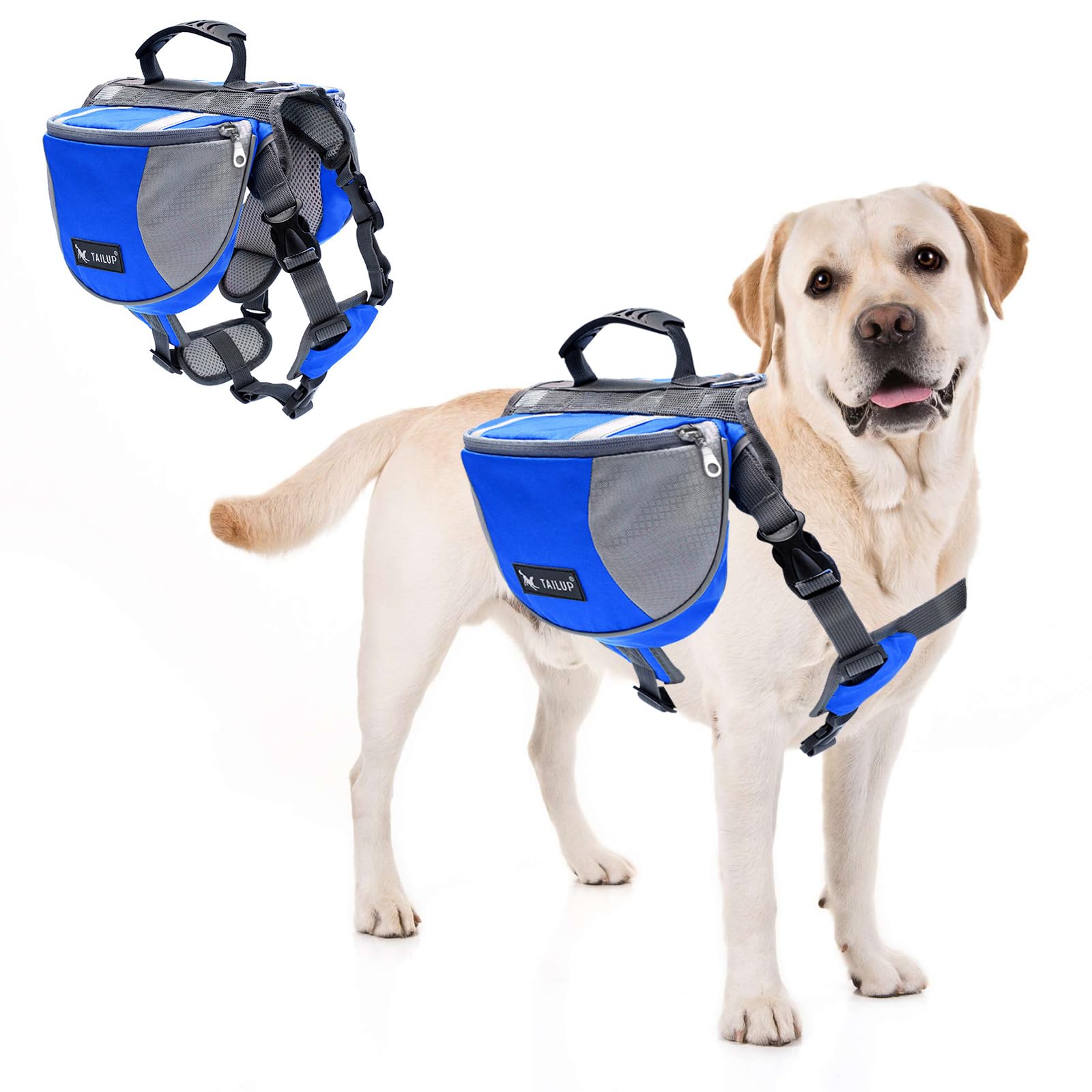 PETCUTE Mochila Arnés Chaleco para Perro,Ajustable Mochila Arnés para Perro Mascota Mediano y Grande,Mochila para Perros con Tira Reflectante,Mango Cómodo,para Senderismo y Camping