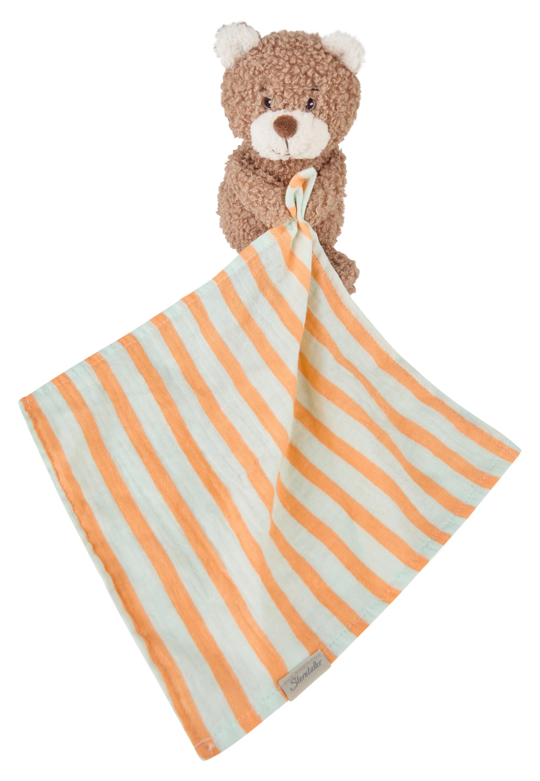 Sterntaler Cuddle Blanket L Bear BO with Little Baby Bear Holding Muslin Cloth with Trendy Stripes Filled with Soft Polyester Wadding 30×8×7cm - Mint Green