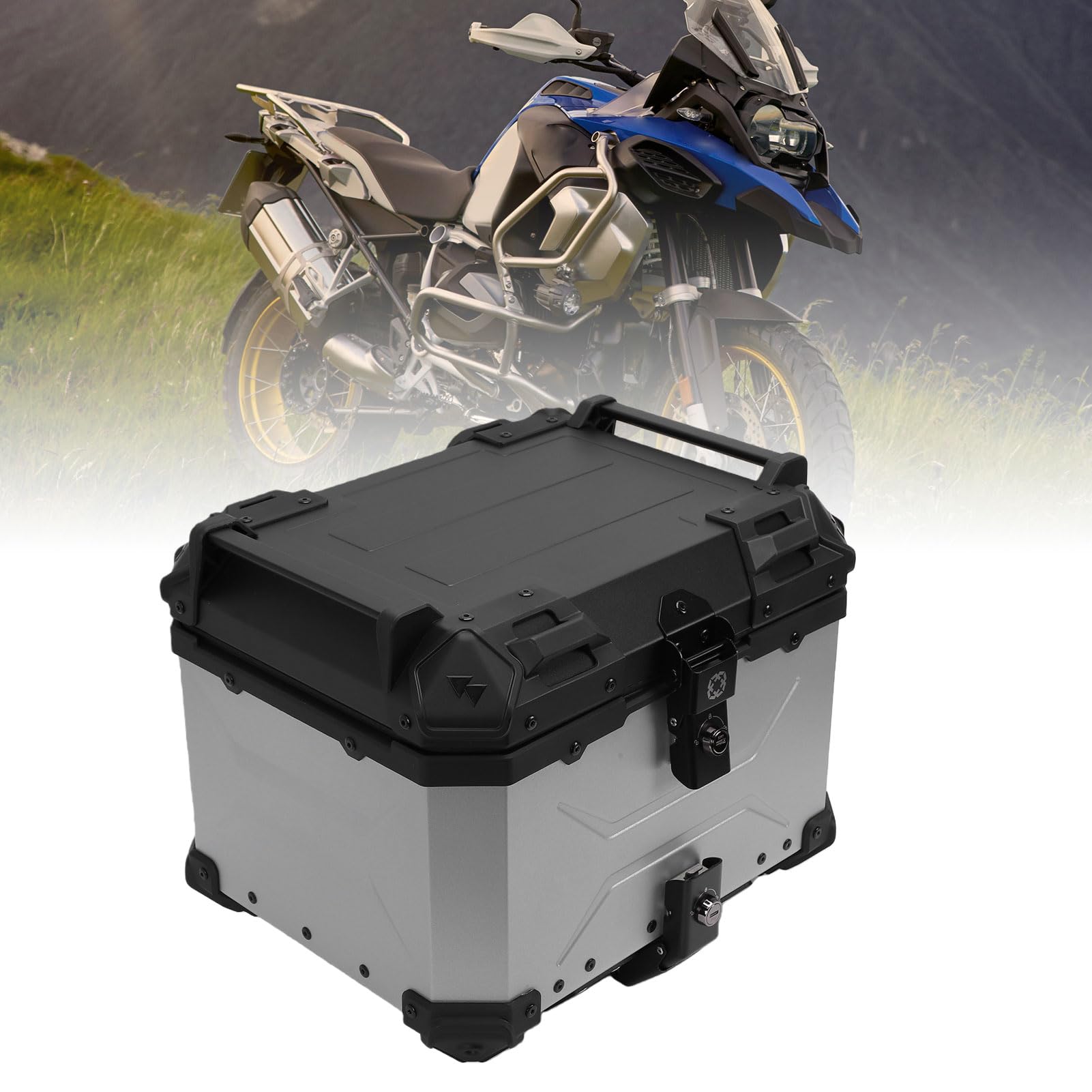 Bauletto Posteriore per Moto, 45 Litri, in Plastica ABS, con Imbottitura Isolante in PU Lavabile di Sgancio Rapido, Antifurto per Moto con portapacchi.