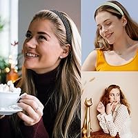 Vista 5 de WOVOWOVO Paquete de 4 diademas acolchadas de sarga suave a cuadros, esponja de 1 pulgada de ancho, accesorios antideslizantes para el cabello