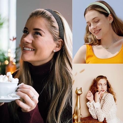 Miniatura 5 de WOVOWOVO Paquete de 4 diademas acolchadas de sarga suave a cuadros, esponja de 1 pulgada de ancho, accesorios antideslizantes para el cabello para