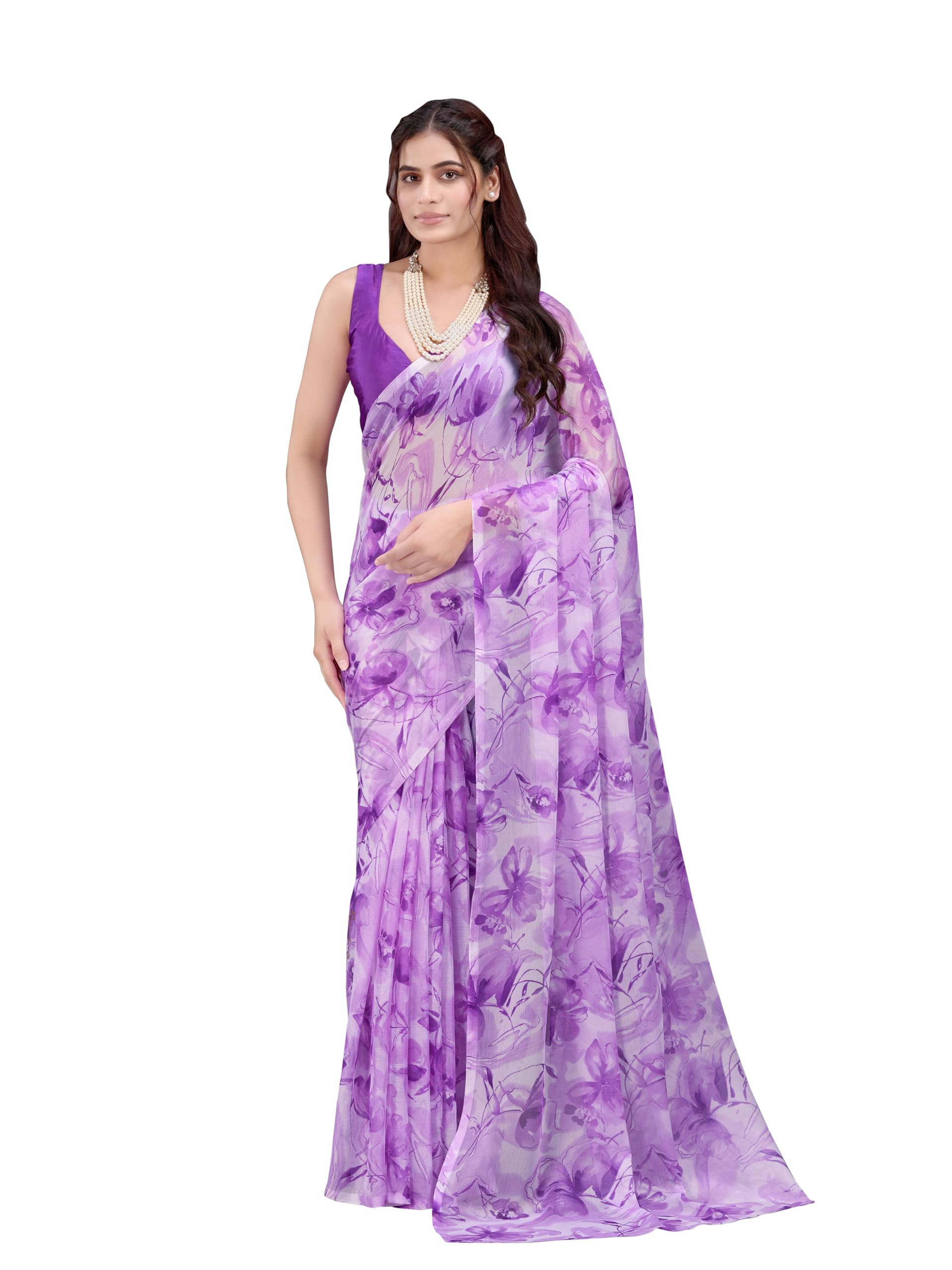 garden vareli Nara Chiffon All-Over Floral Print Saree With Blouse Piece-picture-20