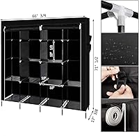 Vista 160 de 67" Portable Wardrobe Closet, Wardrobe Closet for Hanging Clothes with 2 Hanging Rods, 12 Clothes Storage Organizer Shelves, Non-Woven Fabric Grey