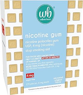 Wellness Basics Uncoated Nicotine Gum 4mg | Stop-Smoking Aid | Original Flavor | 170 Count | Reduces Withdrawal Symptoms