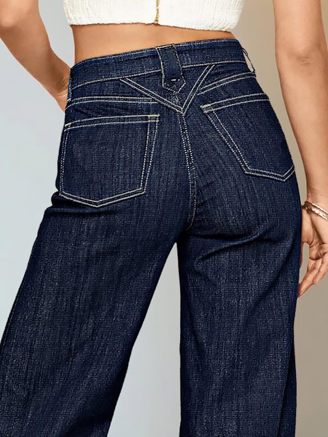 Flamingals Straight Leg Baggy Jeans for Women Mid Rise Wash Seam Front Wide Leg Jeans Vintage Denim Pants - Image 4