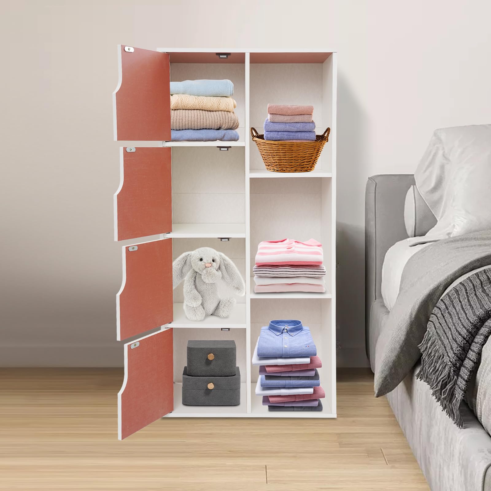 Armadio a Colonna Bianco Stretto 50x24x105 cm 7 Scompartimenti per Conservazione Soggiorno Camera da Letto