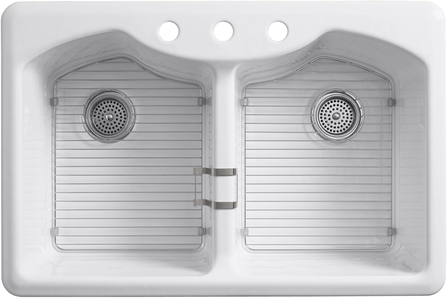 KOHLER K-6482-3A4-47 Bellegrove Double Bowl Top-Mount Kitchen Sink with Three Hole Drillings, Almond