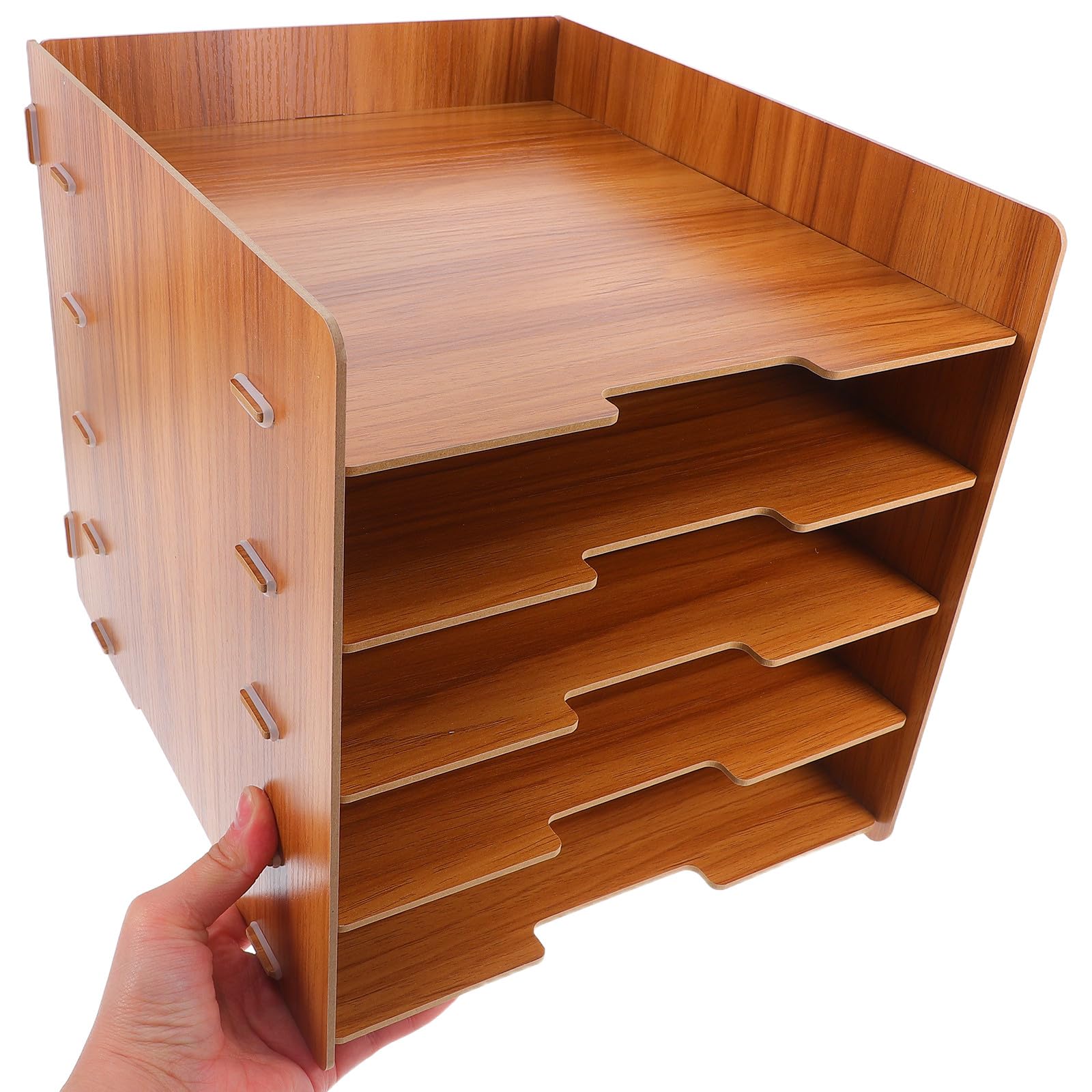 SUPVOX Organisateur de Documents en Bois à 5 Niveaux, Porte-Documents de Bureau en Bois Massif Couleur Brun Noyer, Trieur de Fichiers Vertical Multifonction pour Bureau, École et Maison,