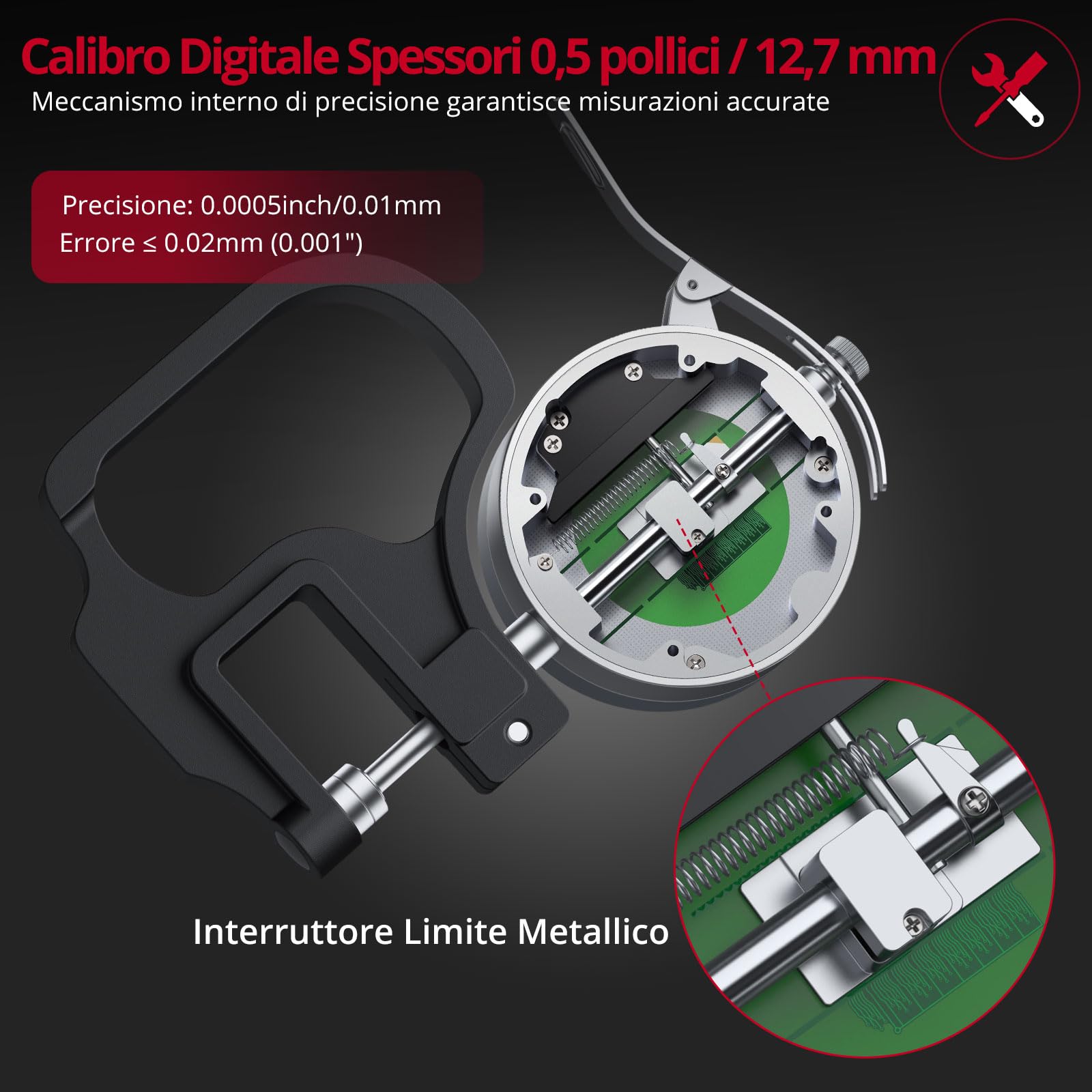 Spessimetro Digitale 0-12,7mm 0,01mm Display LCD Calibro Elettronico con Auto-Spegnimento