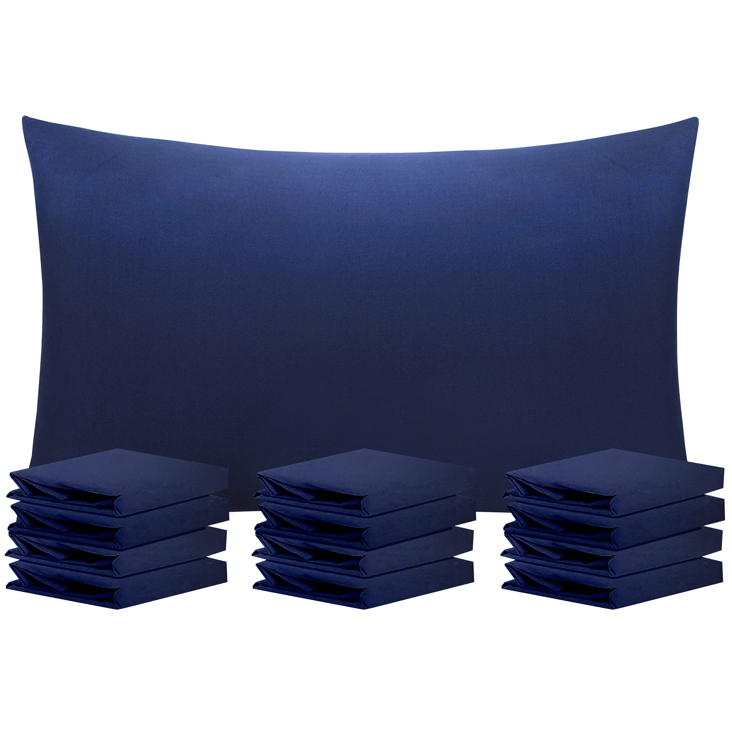 Taies d'oreiller infroissables en microfibre douce bleu marine lot de 12