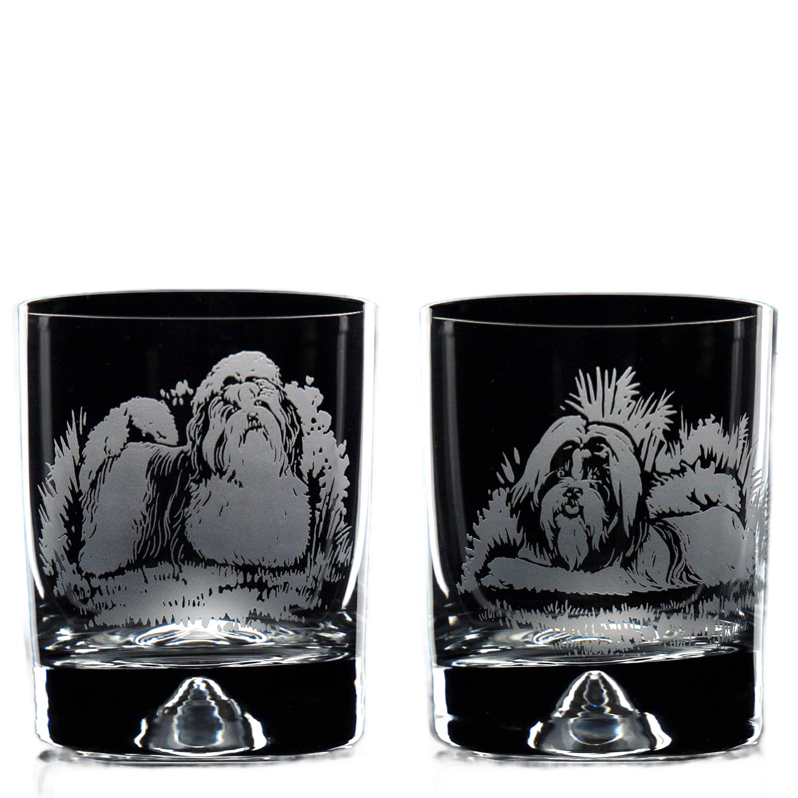 GLYPTIC Glass Art Shih-Tzu Dog Placement Hand Etched/Engraved Whiskey Tumbler Glass