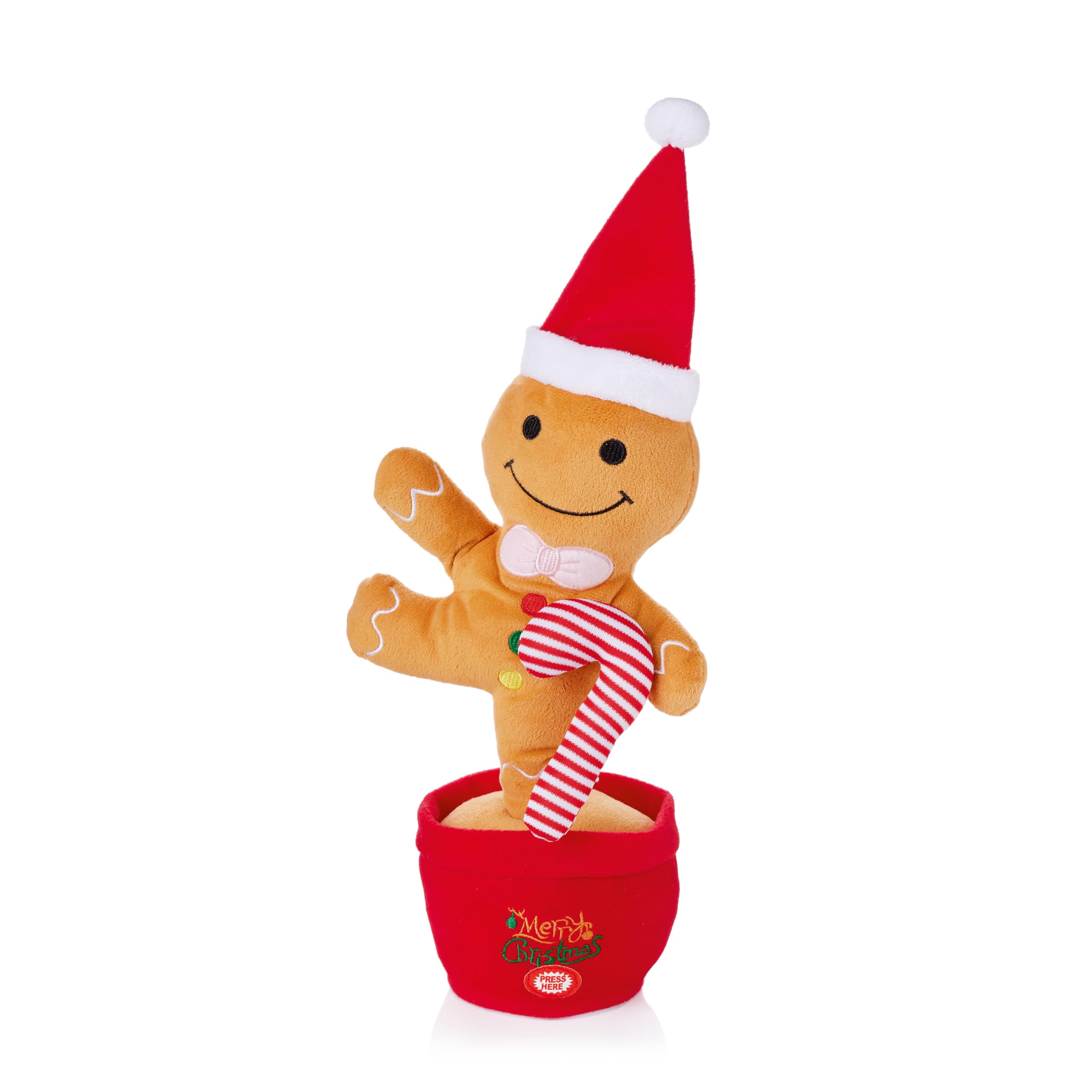 Premier Brown Decorations 32Cm Battery Operated Dancing Talkback Gingerbread Man With Music - Interactive Christmas Décor