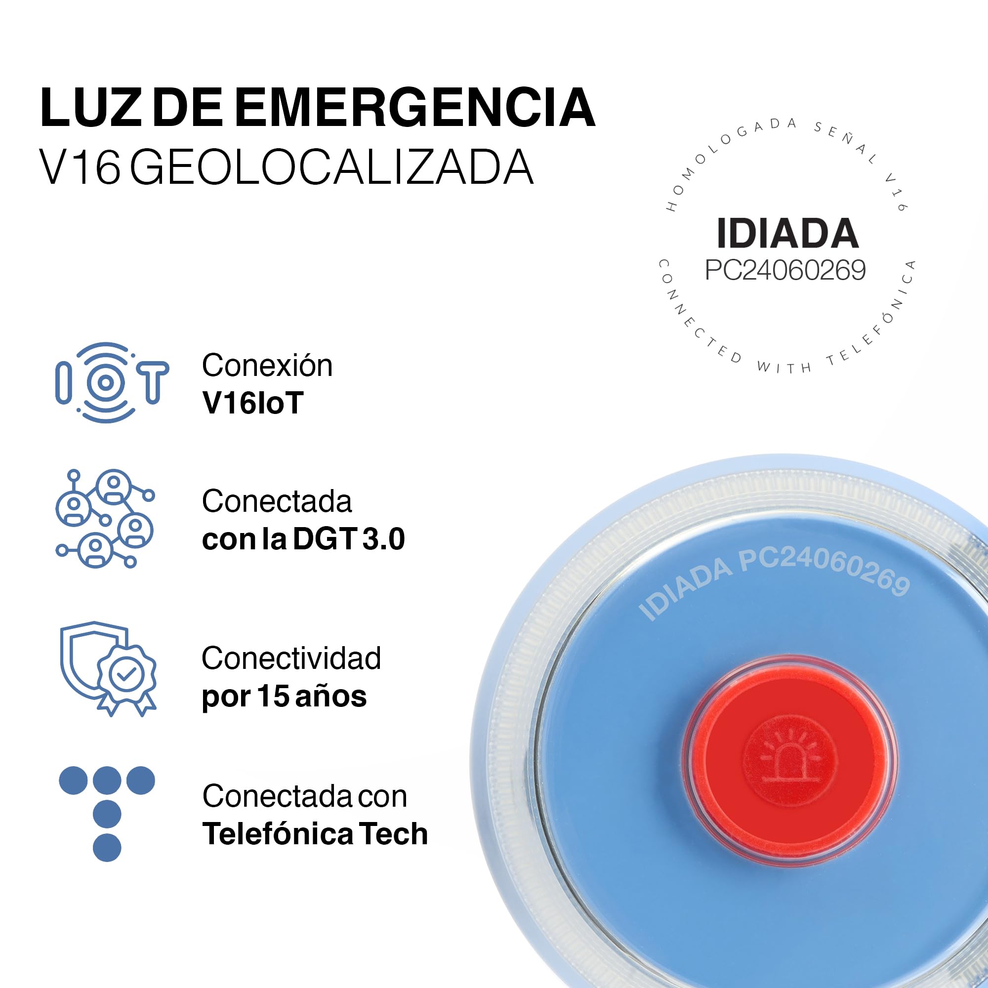 SafetyTech - Luz Emergencia Coche Homologado DGT, con SIM Telefónica y Datos Gratis hasta 2038, Baliza V16 Homologada DGT con Geolocalizador 3.0 + Funda Accesorios Coche, V16 con Geolocalización — view 2