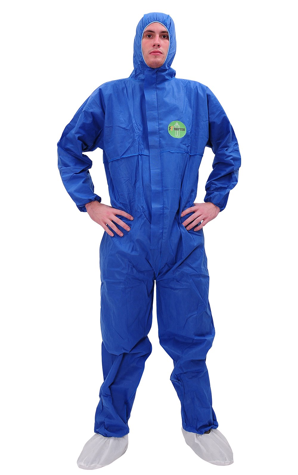 RAYGARD 30303 SMS Disposable Hooded Coveralls Suit Dust Chemical Protective Elastic Wrist, Ankles, Waist Zipper Front Closure for Spray Painting Medical Cleaning Work