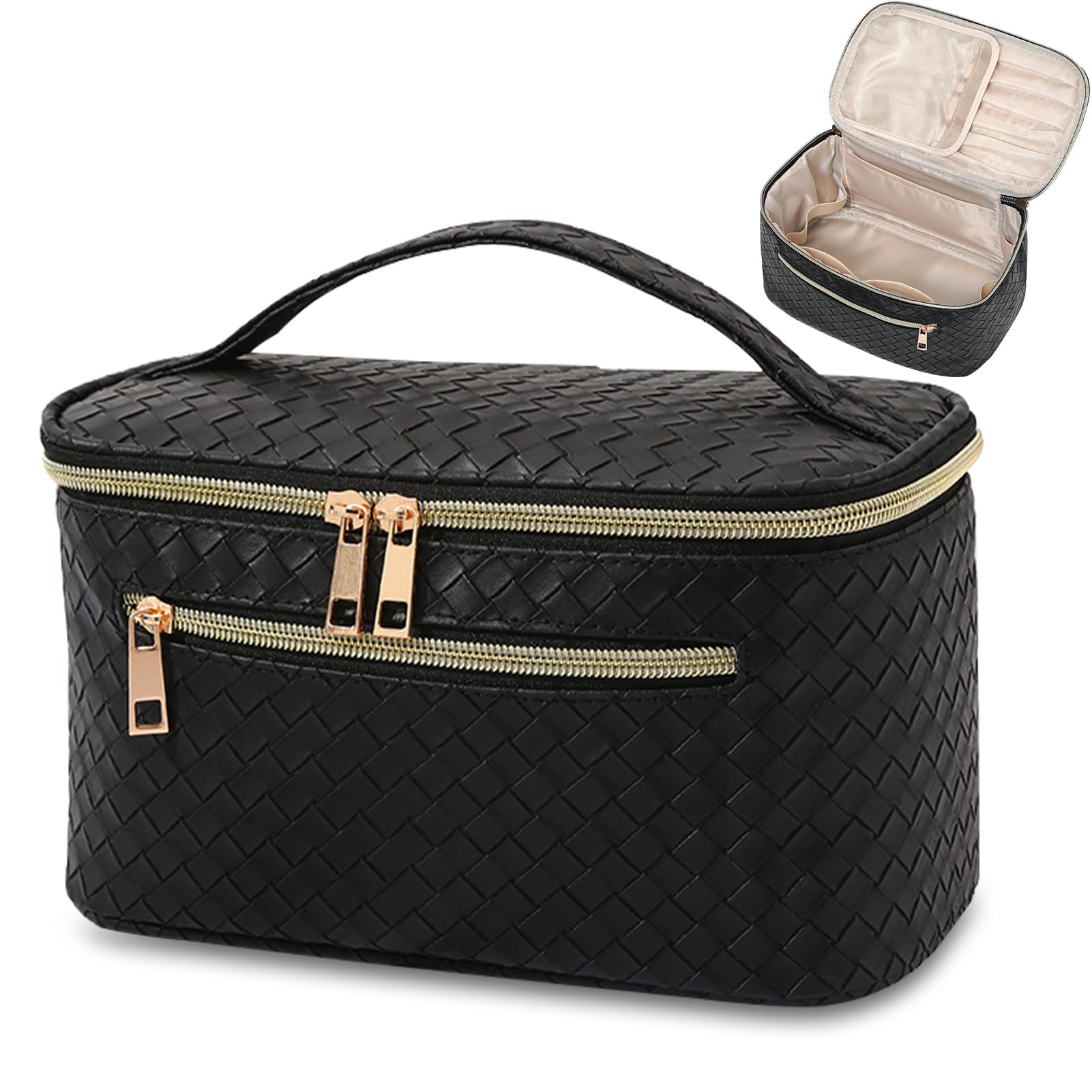 TOPALL Neceser Maquillaje Grande, Neceser Viaje Mujer de PU Cuero Neceser Cuero,Makeup Bag,XXL Organizador Bolsa de Aseo para Maquillaje Necessaire Viajes Accesorios de Mujer