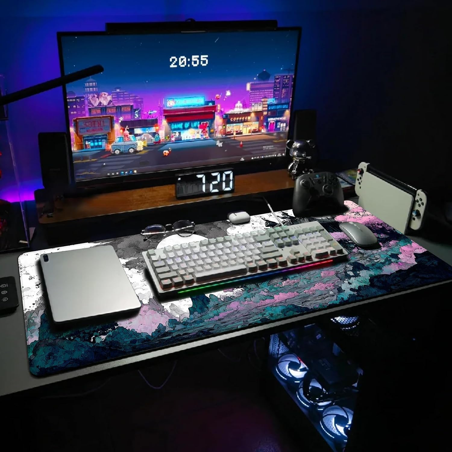 Extended Gaming Mouse Pad, Large Mouse Mat 3 mm Nature Rubber Base Mousepad with Stitched Edges, Non-Slip Desk Mat for Office Home Great Gift 31.5x11.8 Inch (Japanese Ink 1) image 2